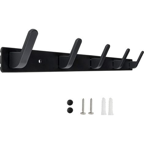 Wandgarderobe mit 5 Haken, inklusive Schrauben, für Eingangsbereich, Schlafzimmer, Badezimmer, Küche (schwarz)