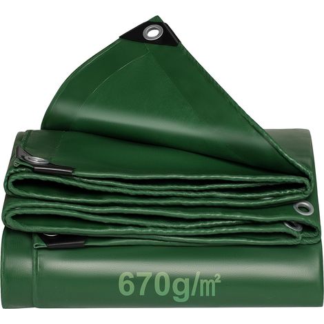 Bâche de protection 670 g/m² avec œillets - Tissu PVC - Imperméable et indéchirable - Bords renforcés - Bâche de protection en bois - Bâche de protection pour camion, voiture (1/5)