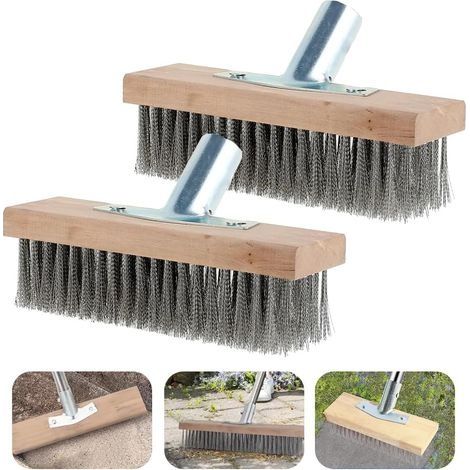 Lot de 2 balais métalliques 30 x 7 cm - Balai métallique - Balai en acier inoxydable - Pour manche en bois, balai de rue de jardin, mauvaises herbes et taches tenaces (1/5)