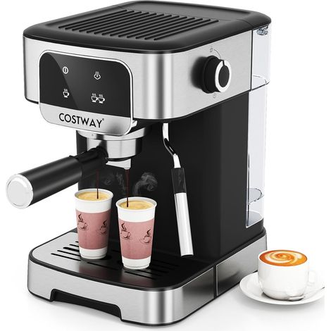 COSTWAY 1200W Macchina da Caffè Professionale, Macchina per Espresso 20 Bar con Montalatte a Vapore, in Acciaio Inox per Cappuccino Latte Macchiato, 26 x 21 x 28 cm (1/5)
