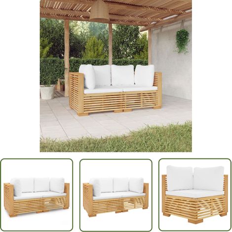 The Living Store Canapés d'angle de jardin et coussins 2 pcs Bois teck massif - Canape D'angle - Salon De Jardin - Meubles De Jardin - Teck Massif - Meubles Exterieur (1/5)