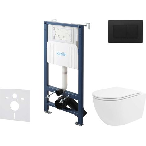 kielle Genesis New - Conjunto de instalación empotrada, inodoro Oudee, Vortex Rimless+, asiento softclose y pulsador Gemini New III, negro mate 30528SS36 (1/5)