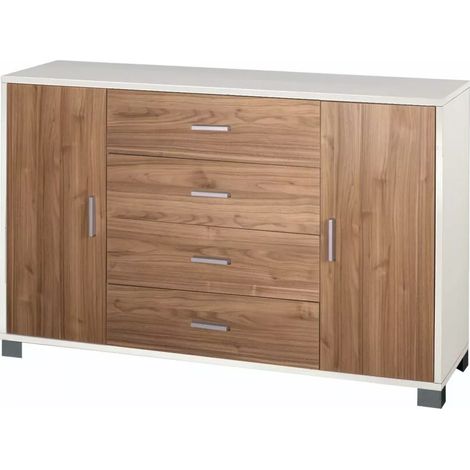 madia 2 ante e 4 cassetti bianco e noce, 136x41x86 cm