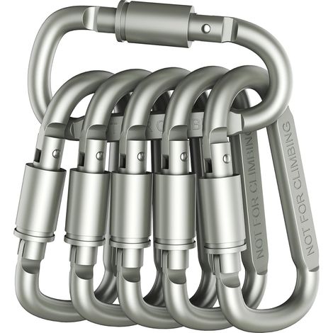 Lot de 6 mousquetons en aluminium de qualité supérieure avec anneau en D – Verrouillables et légers – Pour une utilisation quotidienne et en extérieur (ne convient pas à l'escalade) (1/2)