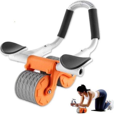 Ruota addominale con ritorno automatico. Ruota addominale con supporto per gomiti. Tappetino di rimbalzo per ginocchia (uomo e donna). Allenamento addominale. Doppia ruota. Plus-Crezuo