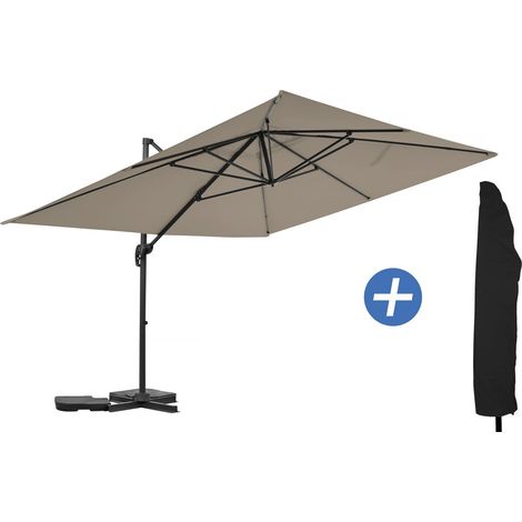 Sombrilla de jardín de aluminio voladiza "Sky 4" - 3 x 4 m - Gris topo - Con funda protectora