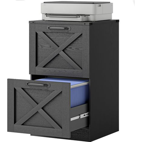 Caisson de Bureau avec 2 Tiroirs, Dossiers Suspendus pour Formats Lettre/A4, Style Rustique, 40x40x71cm, Noir (1/5)