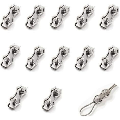12 Pièces De Câble Métallique En Acier Double Pince m2, Connecteur De Pince De Câble En Acier Inoxydable Pince De Fixation De Câble De Frein, Utilisé Pour Le Câble En Acier 1 Mm