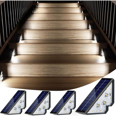 Lot de 4 lampes solaires pour marches d'escalier, éclairage extérieur étanche à LED blanc, éclairage décoratif pour terrasse, porche, allée circulaire (1/5)