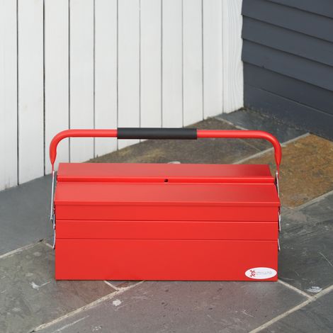 Coffre à outils, mallette à outils, 5 compartiments, à charnières, en acier (SPCC), rouge, 57 x 21 x 41 cm (1/5)