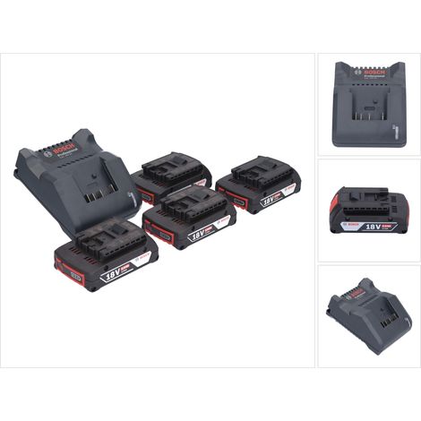 Bosch GAL 18V-20 Akku Ladegerät 10,8 - 18 V 2 A ( 2607226281 ) + 4x GBA 18 V 2,0 Ah Akku ( 4x 1600Z00036 )