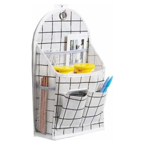 Sac de Rangement Suspendu Mural,Mural Porte Sac Organisateur, Pliable Organiseurs, Sacs Organisateur pour Chambre Salle de Bain Cuisine-Plaid Blanc (1/5)