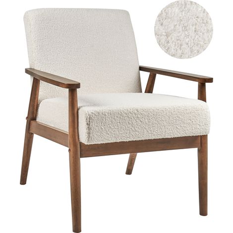 Sillón Retro Salón Tapicería Boucle Estructura Madera Oscura Blanco roto Esrum (1/5)