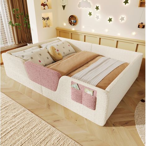 Bett Kinderbett Aufbewahrung 140x190 Samt Beige OKMYHOME (1/5)