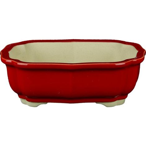 Vaso per bonsai ovale in gres smaltato rosso 14x9,5x4,5 cm - A11