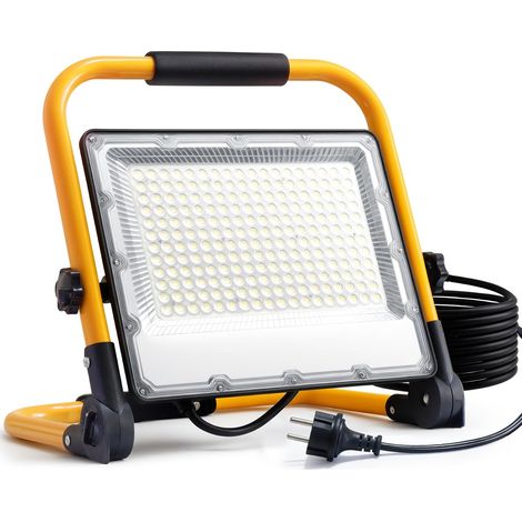 Projecteur LED Chantier 200W - Étanche IP66, Lumière Blanche 6500K, 20000 Lumens avec Prise Schuko et Cordon de 4M - Idéal pour Les Chantiers de Construction et Les Travaux de Plâtrerie (1/5)