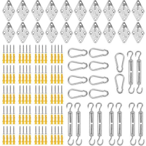 Befestigungsset für Sonnensegel (200-teilig), Hardware-Set für dreieckige oder rechteckige Sonnensegel (15 cm). (1/5)
