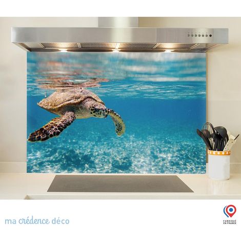 Fond de hotte : Tortue marine aux Seychelles - Verre trempé - 90 cm - 60 cm (1/5)