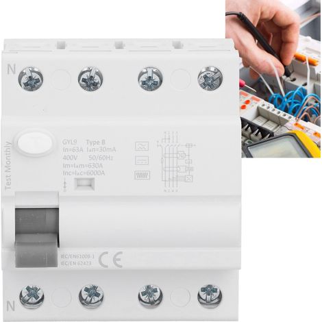 Disjoncteur différentiel de type GYL9-B, 4P-63A-30mA, tension 400 V (1/5)