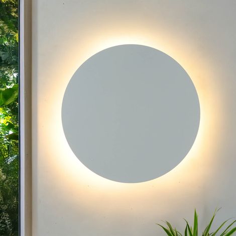 Weiße Wandleuchte rund Ø 30 cm flach Metall Modern indirektes Licht Wandlampe (1/5)