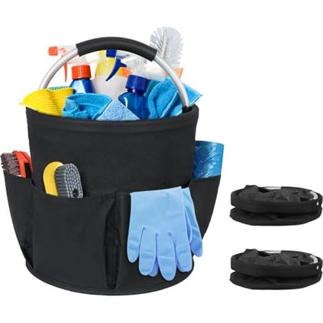 Sac de rangement pliable en forme de cube de 17 L, 28 x 28 cm – Tissu Oxford imperméable avec 6 poches, poignée pliable, rangement facile pour outils/jardin (2 x Noir) (1/5)