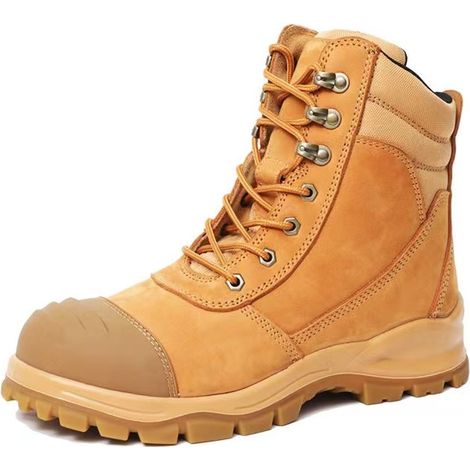 Chaussures de sécurité en cuir véritable avec embout en acier – Bottes de travail résistantes, anti-écrasement et anti-perforation, conformes aux normes européennes pour chantier, usine et usage extér (1/3)