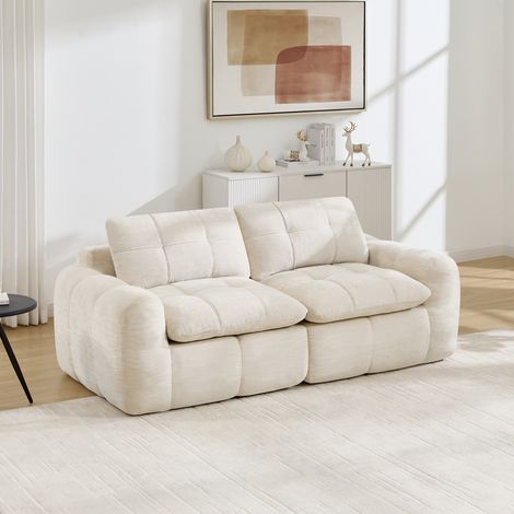 Canapé modulable 2 places en chenille, canapé droit compact avec assise épaisse, modules séparables pour salon cosy Beige, 164 x 97 x 68 cm (1/5)