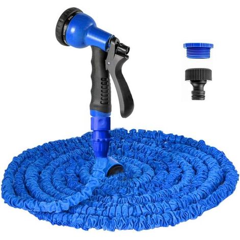 Tuyau d’arrosage flexible 22,5 m avec 7 modes de pulvérisation, léger et anti-nœuds, avec pistolet d’arrosage, tuyau extensible pour jardin, bleu (1/5)