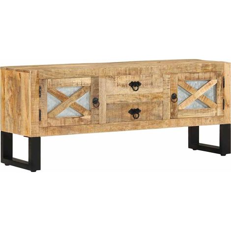 vidaXL Mueble para TV de madera maciza de mango rugosa 110x30x45 cm (1/5)