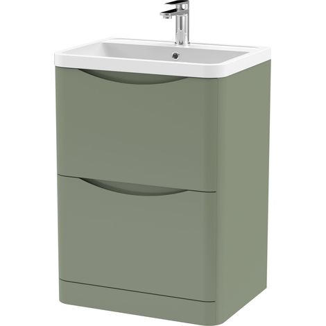Balterley Dunwood Floor Standing 2 Drawer Bathroom Vanity Unit & Polymarble Basin, Satin Green, 550mm