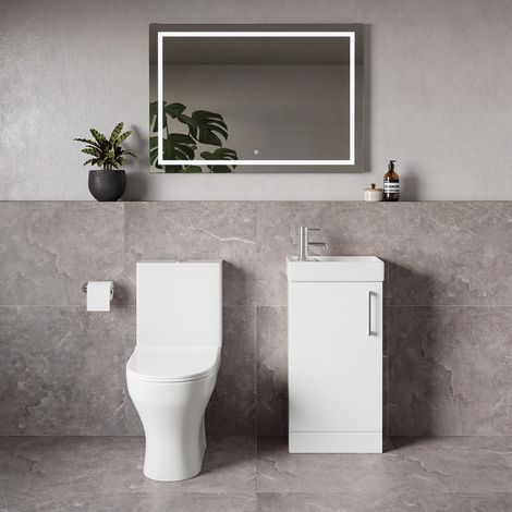 Napoli Cube Gloss White 400mm Single Door Vanity Unit and Jubilee Toilet Suite with Align Basin - 400mm - Chrome 160mm Handle