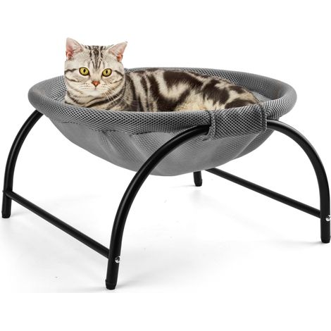 Lit pour Chat, Hamac pour Chat, lit Surélevé pour Chat avec Filet Lavable, Hamacs pour Chats Stables et Amovibles, Montage Facile à l'intérieur comme à l'extérieur (Gris)