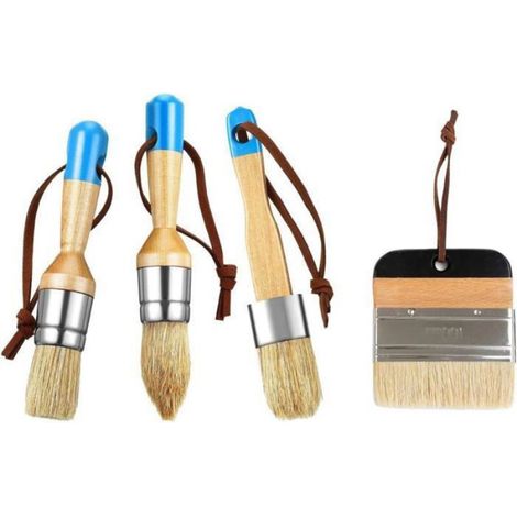 Lot de 4 pinceaux pour peinture à la craie et à la cire - Pinceaux à poils - Pinceaux plats et ronds. (1/5)