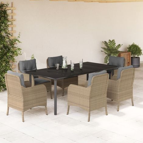 Set comedor de jardín 7 pzas con cojines ratán sintético beige vidaXL (1/5)