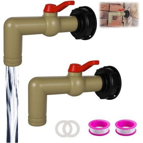 Lot de 2 robinets de vidange, filetage grossier S60 x 6, accessoires pour réservoir d'eau IBC, conteneur IBC 1", réservoir d'eau, réservoir d'eau avec bec verseur de 32 mm, pour réservoir (1/5)