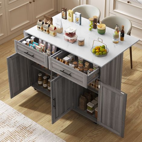 MEUBLIV Isola cucina su ruote 129 x 46 x 91,5 cm bianco e grigio con piano ribaltabile (1/5)