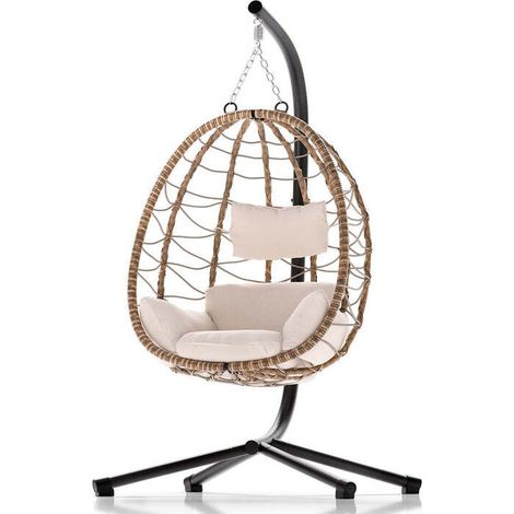 [GEBRAUCHT] B-Ware Korbhängesessel Aria Hängesessel Relaxsessel mit Gestell Kissen Aufhängung Beige (1/2)