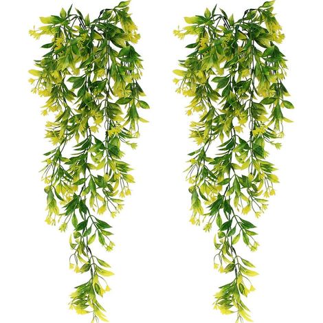 BRAVIX 2 Pcs Lierre Artificiel Plantes Suspension Vertes artificielles pour Célébration, Mariage, Cuisine, Jardin, Bureau Décoration Jaune