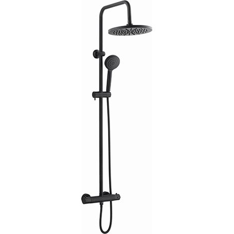 Edouard Rousseau - Colonne de Douche Thermostatique PAGAN Noir - Tête Ø 250 mm - Douchette Jet Pluie - Flexible Inox 1,50 m (1/5)