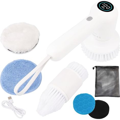 Electric Cleaning Brush, Cordless Spin Scrubber with 7 Brush Heads & 2 Speeds, IPX7 Waterproof for Household, Tiles, Kitchen and Tyres (1/5)