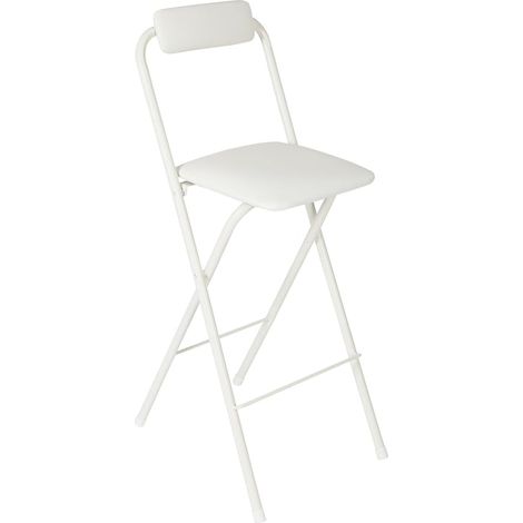 Tabouret Bar Pliable, Chaise Haute Pliante avec Dossier, Tabouret Cuisine Gain De Place, Structure Acier Carbone Assise PU Confortable pour Cuisine Salon Bureau Bar, Design Moderne Blanc 70cm (1/5)