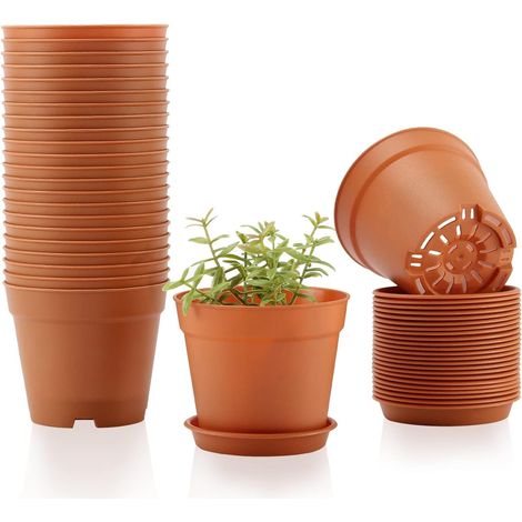 Petits pots de fleurs à herbes en avec trous drainage et plateau lot de 24 10 cm Plastique (1/5)
