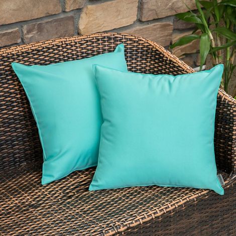 2 Pièces Housse de Coussin d'Extérieur en Polyester Doux Taie d'oreiller Imperméable Décoratif Confortable pour Maison Chambre Bureau Jardin Balcon 45x45 CM Vert d'eau (1/5)
