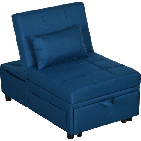 HOMCOM Folding Sofa Bed Adjustable Single Sleeper w/ Pillow Side Pocket Blue (1/5)