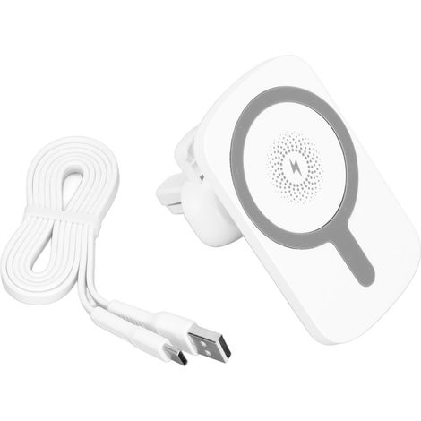 C14 15W Kabelloses magnetisches Autoladegerät für iPhone und andere Mobiltelefone – Robustes Lüftungsschlitzladegerät – Weiß (1/5)