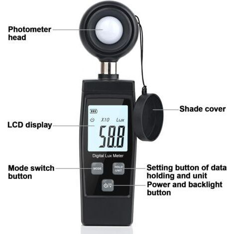 Luxmètre pour la surveillance de l'intensité lumineuse ambiante, photomètre numérique, plage de mesure jusqu'à 200000 lux, pour la culture de plantes à LED