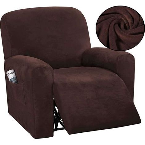 Housse De Fauteuil Relax Extensible, Doux Velours Housse De Chaise Inclinable pour 1 Places Canapé Coussin , Marron (1/4)