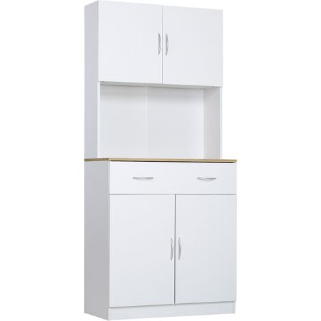 Beyamis Hochwertiges Buffet, Küchenschrank, 4 Türen, Schublade, Arbeitsplatte und verstellbare Einlegeböden, 80 x 40 x 180 cm, weiß