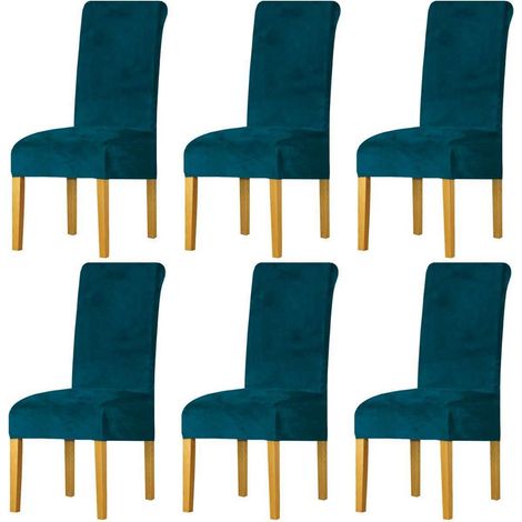 Housses de chaise extensibles en velours bleu sarcelle, lot de 6, lavables et amovibles (1/5)