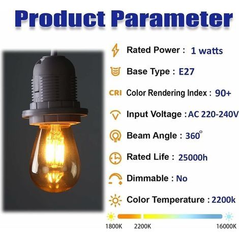 LED-Außenleuchte, E27 Edison-Schraubfassung, 1-W-LED-Glühbirne als Ersatz für S14 ST45 LED, warmweiß 2200 K, passendes bernsteinfarbenes Glas, nicht dimmbar, 6er-Pack [Energieklasse A++] (1/4)
